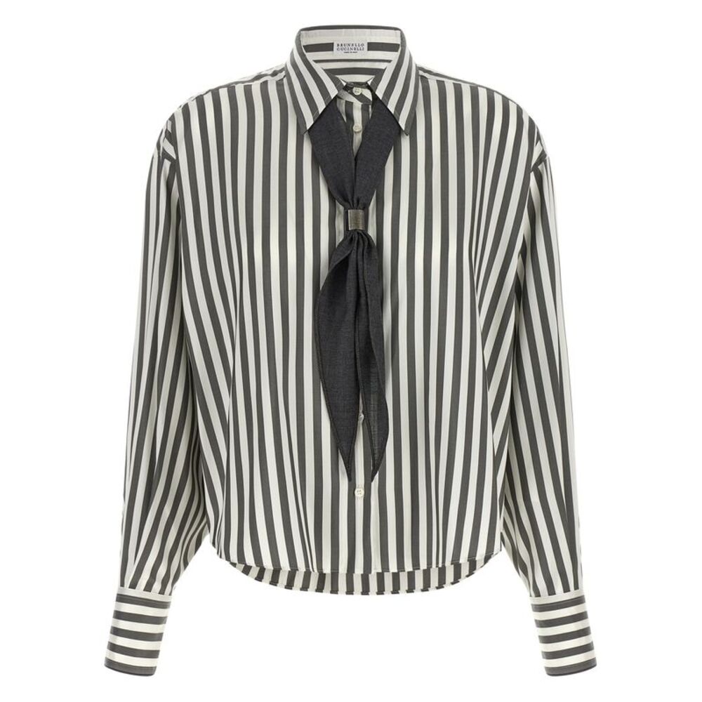 Brunello Cucinelli Bicolor Silk Women's Blouse